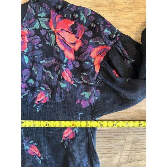 Anthropologie Maeve Black Floral GardeniaButton Shoulder‎ Blouse Size XS - Picture 7 of 10